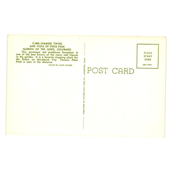 Siamese Twins Garden Of The Gods Colorado Postcard Red Sandstone Formations - Picture 2 of 2